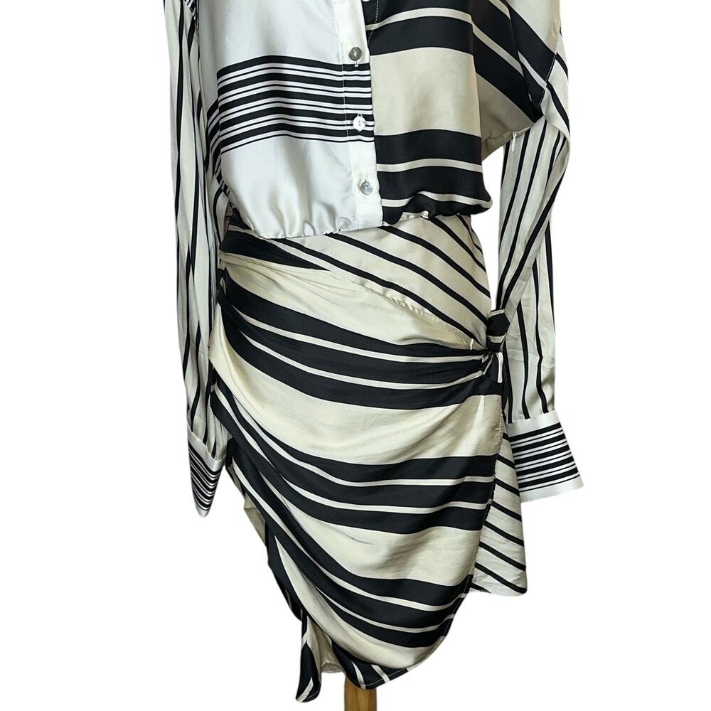 L'Academia Striped Kamile Asymmetrical Side Knot Satin Mini Dress Size Medium - Picture 5 of 12